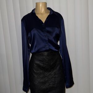 MISSLOOK Navy Blue Silk Blouse